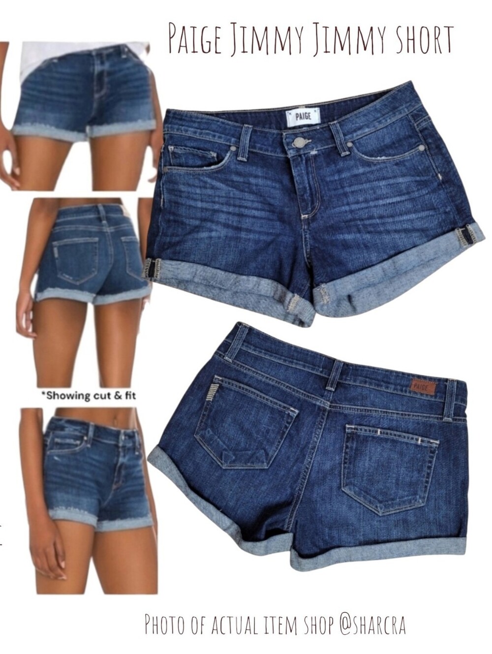 Paige Women's Jimmy Jimmy short shorts rolled cuff denim jean dark wash 26